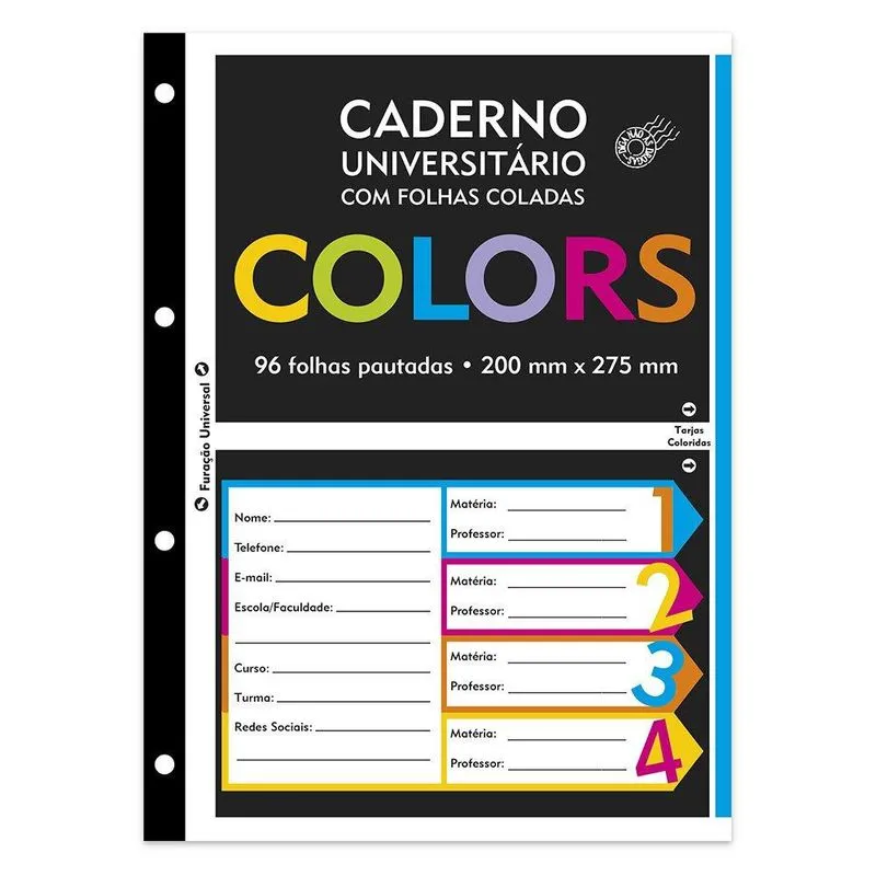 Caderno Universitário com 96 folhas coladas colors 74533 Spiral pt 1 un