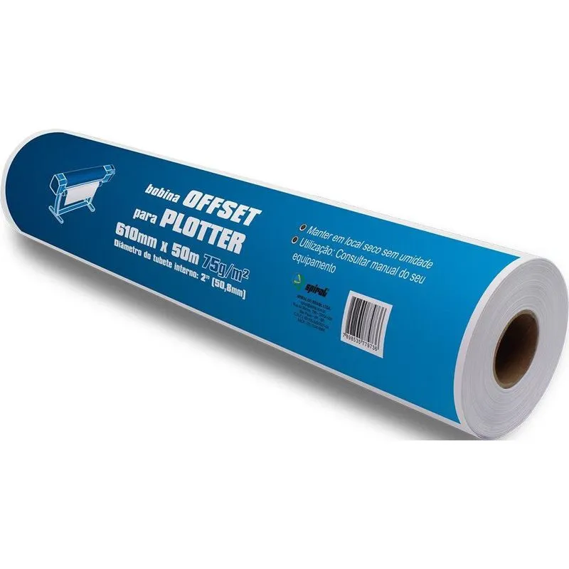 Bobina para plotter, 610mmx50m, 75g offset (2diam. Interno), Spiral - pt 1 bb