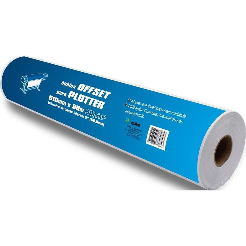 Bobina para plotter, 610mmx50m, 90g offset (2diam. Interno), Spiral - pt 1 bb
