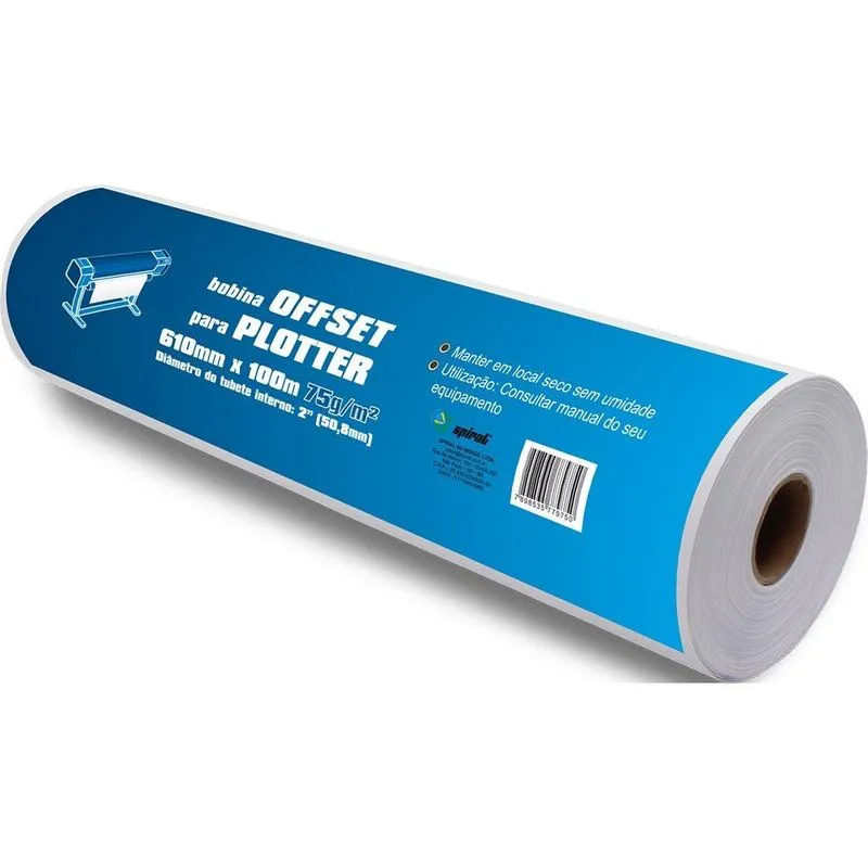 Bobina para plotter 610mmx100m 75g offset (2 diam.inter.) Spiral
