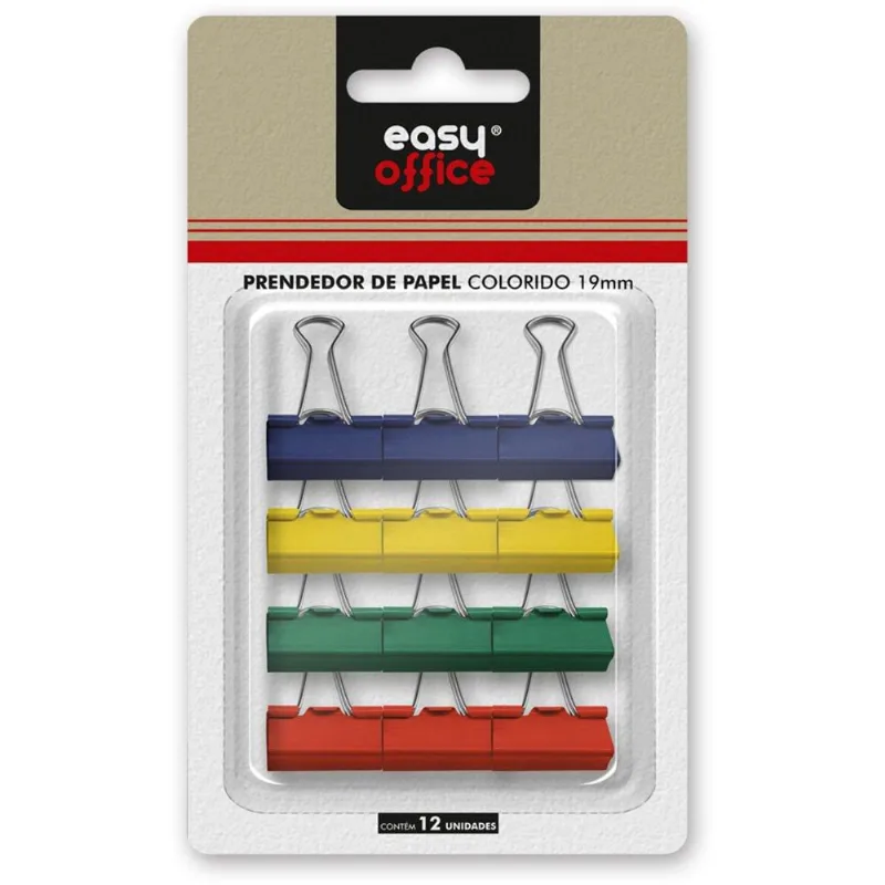 Prendedor de papel 19mm 300219 colorido Easy Office pt 12 un