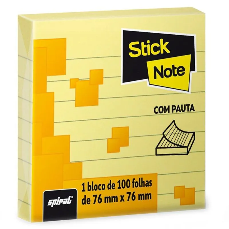 Bloco autoadesivo 76x76 pautado amarelo com100fls Stick Note pt 1 un