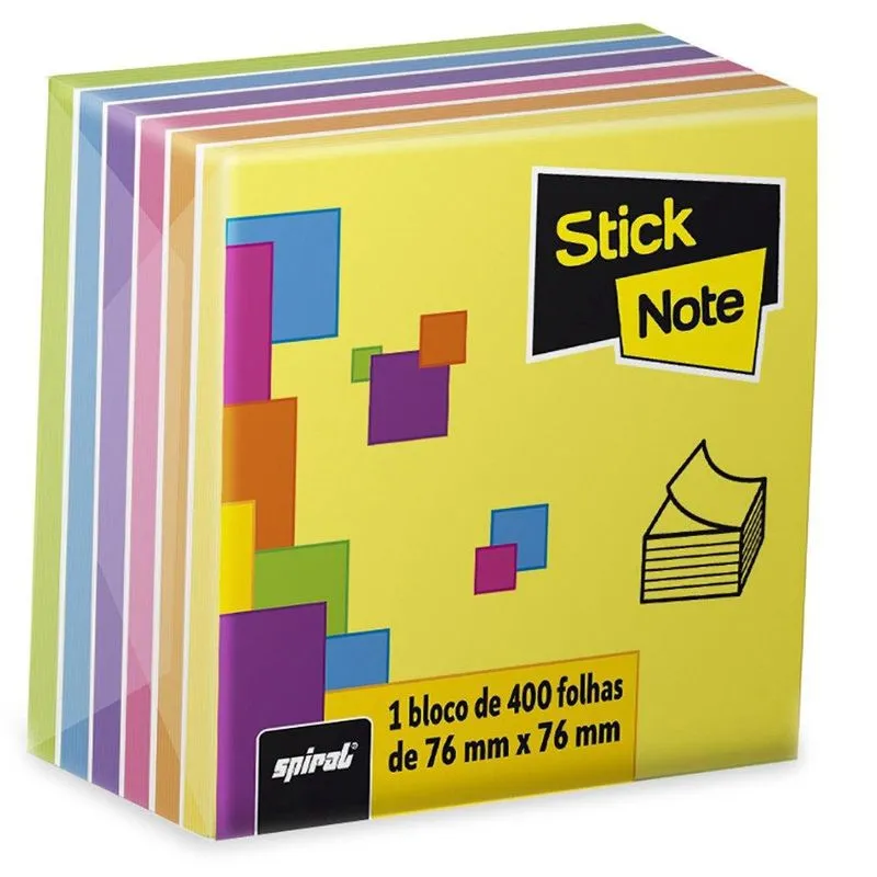 Bloco autoadesivo 76x76 neon 7 cores com400fls Stick Note pt 1 un