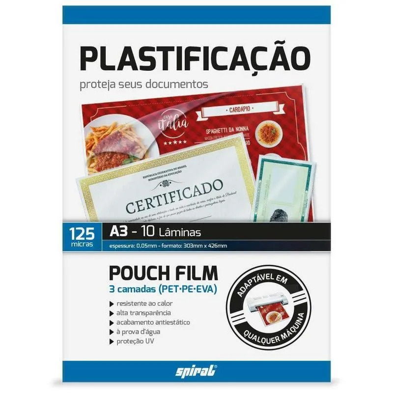 Plástico para plastificação 303x426mm A3 Spiral pt 10 un