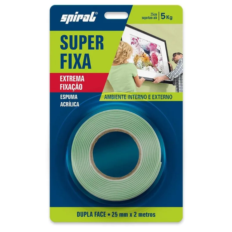 Fita adesiva dupla face extrema fixação S. Fixa 25mmx2m Spiral bt 1 un