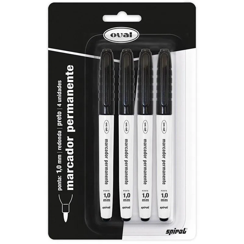 Pincel marcador permanente 1,0mm preto PY230200-4 Oval bt 4 un