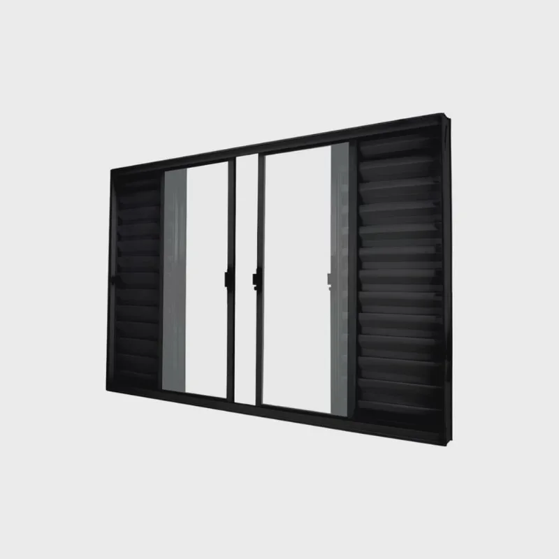 Janela Veneziana Abertura Central 6 Folhas Vidro Liso 100x150cm Exclusiva Esquadrias