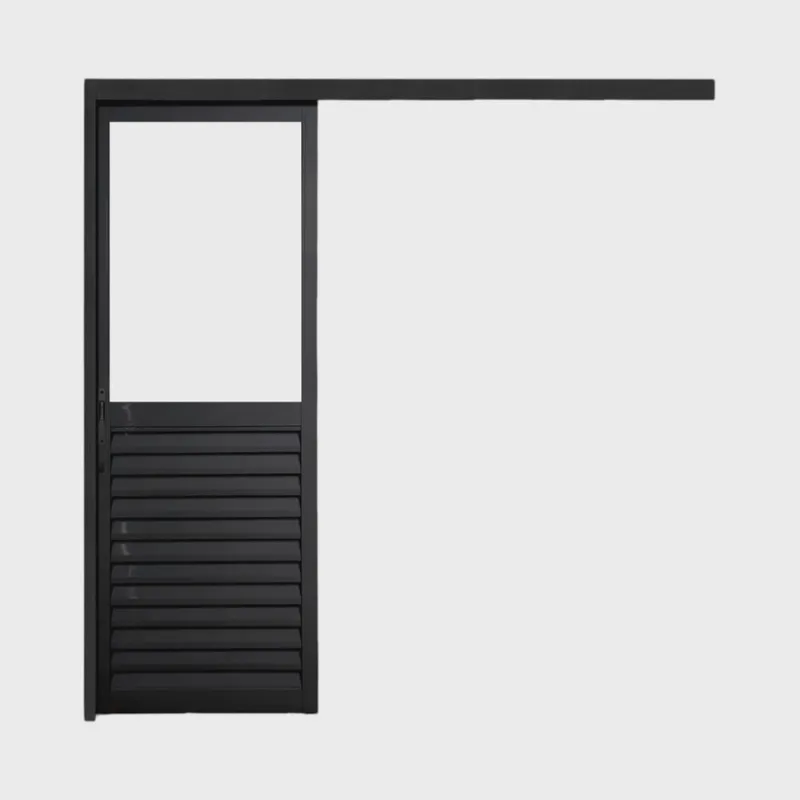 Porta de Correr Veneziana de Aluminio 215x90cm com Vidro Mini Boreal Preto
