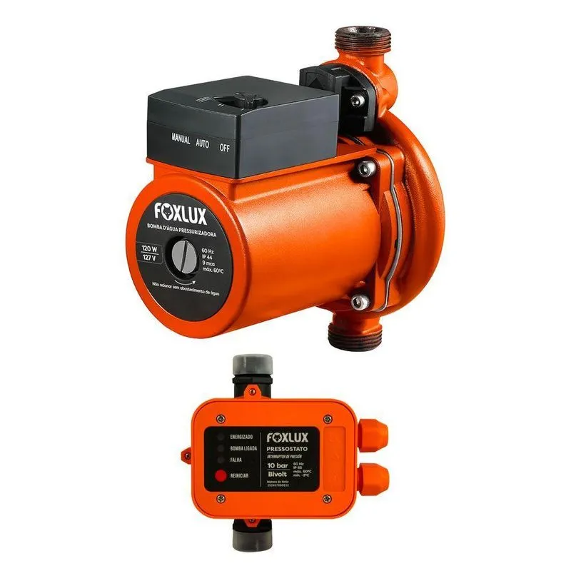 Kit Bomba D'Água Pressurizadora 110v 120w + Pressostato Foxlux
