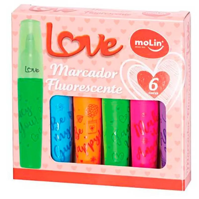 Caneta Marca Texto Love Heart Fluorescente Molin 6 Cores