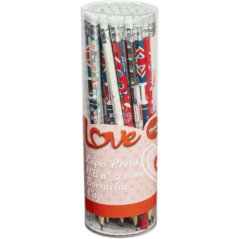 Lapis Preto Redondo Decorado Love CITY HB N°2 C/BORRACHA POTE-48