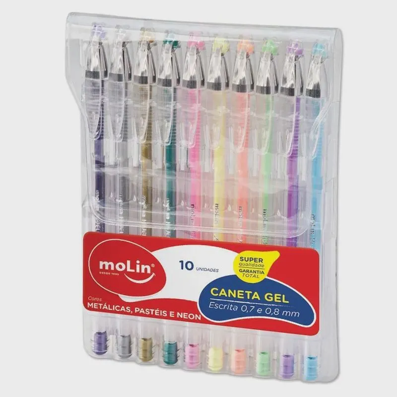 Caneta gel 0.7-0.8 10 cores Molin