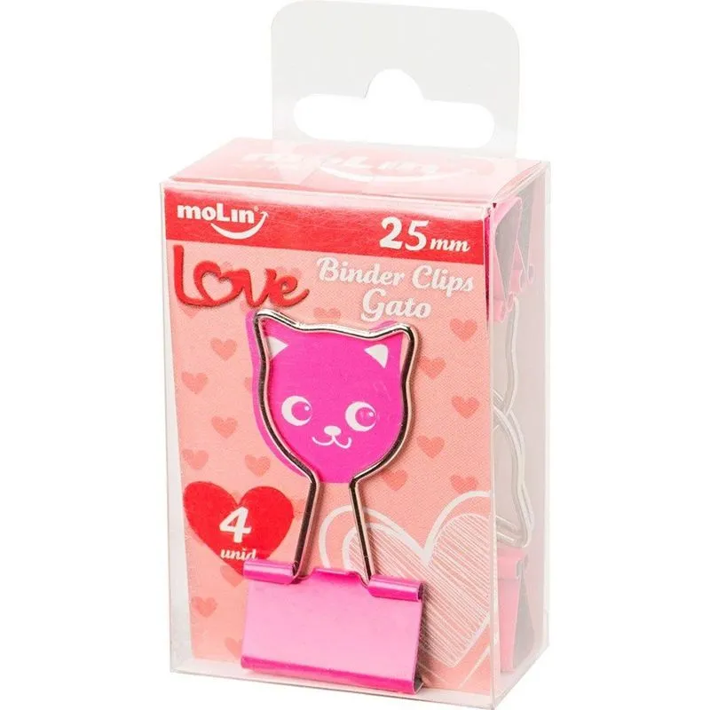 Binder Clips Gato Molin 25Mm Com 4 Unidades Colorido