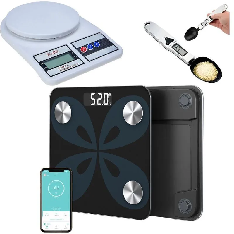 Balança Digital Bioimpedância Wf01 + Cozinha + Colher Kit