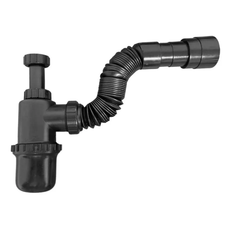 Sifão Sanfonado Extensivo Universal Preto Com Copo
