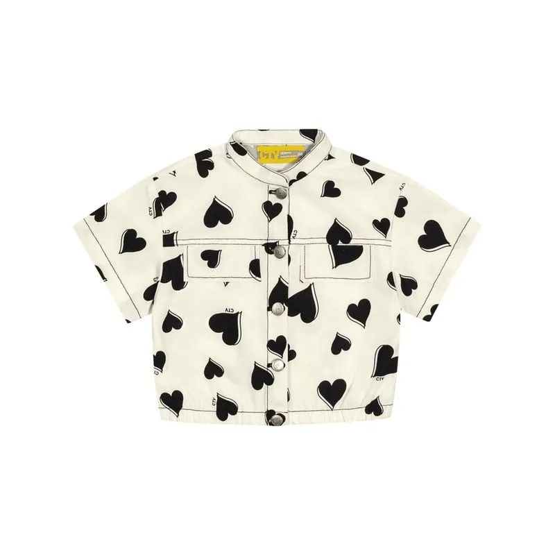Conjunto Infantil Catavento Verão Shorts Preto e Camisete Coração