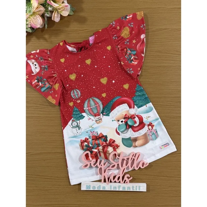 Vestido Infantil Cinti Verão Ursinho Natal
