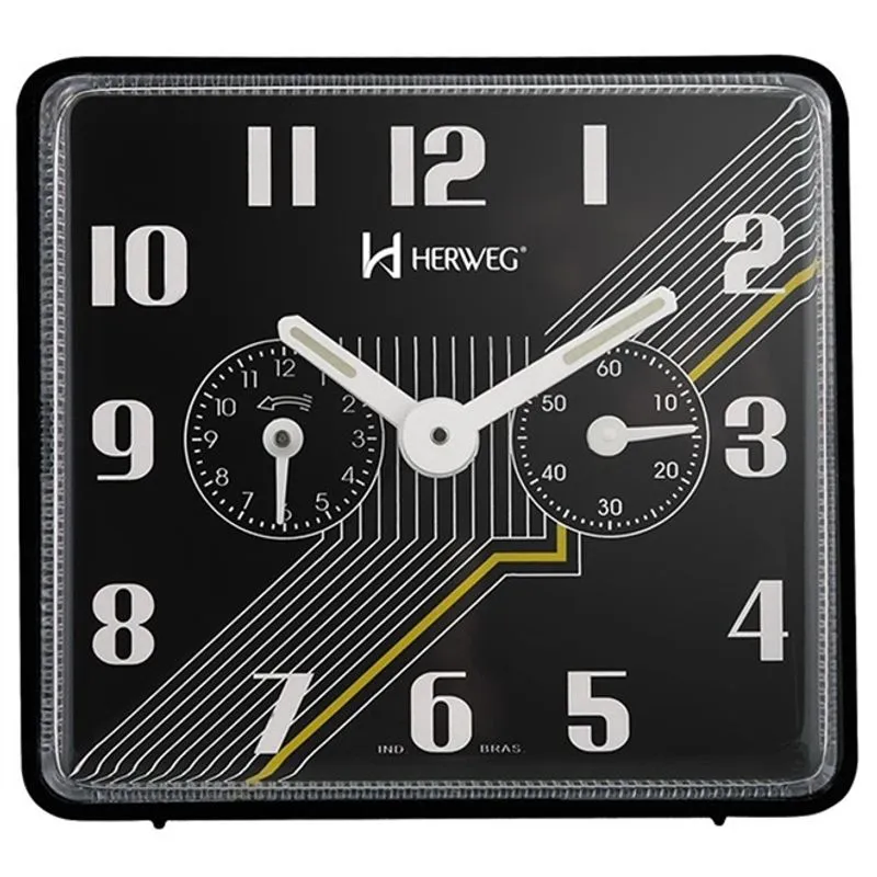 RELOGIO DESPERTADOR MECANICO QUADRADO TRADICIONAL MESA PRETO HERWEG