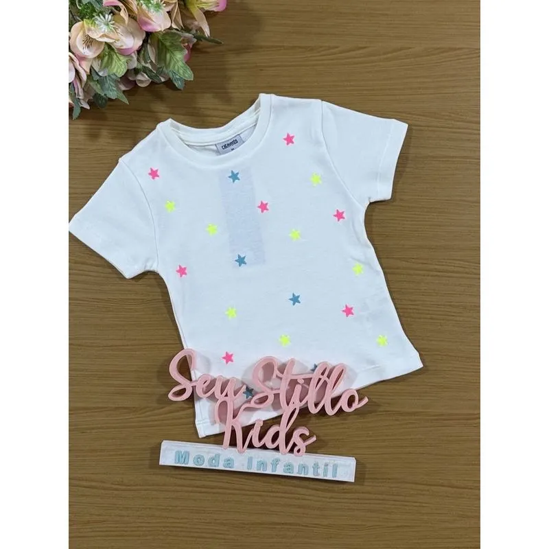 Blusa Infantil Catavento Verão Off White Estrelinhas
