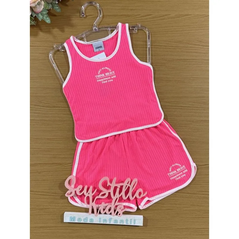 Conjunto Infantil Catavento Verão Shorts e Blusa Rosa Neon