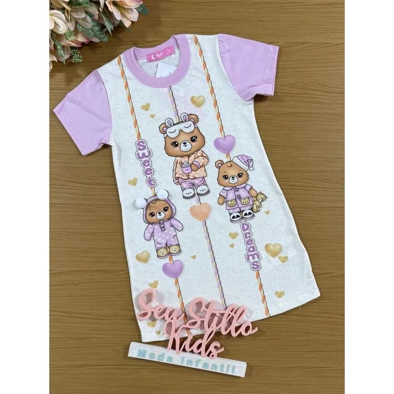 Camisola Infantil Cinti Verão Off White Ursinhos