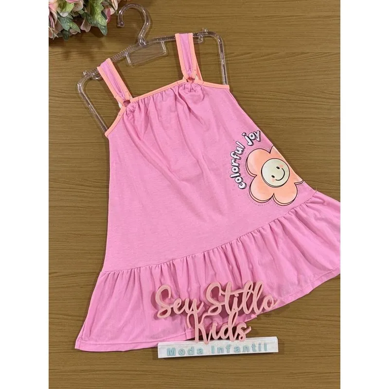 Vestido Infantil Cinti Verão Rosa Florzinha Alegria