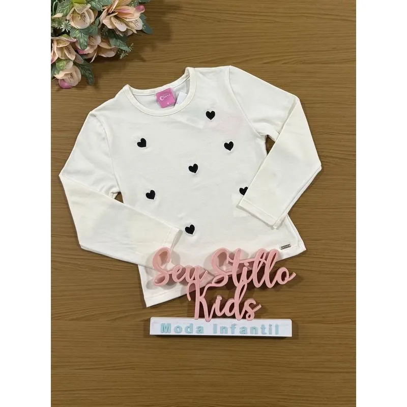 Blusa Infantil Cinti Inverno Manga Longa Cotton Coração
