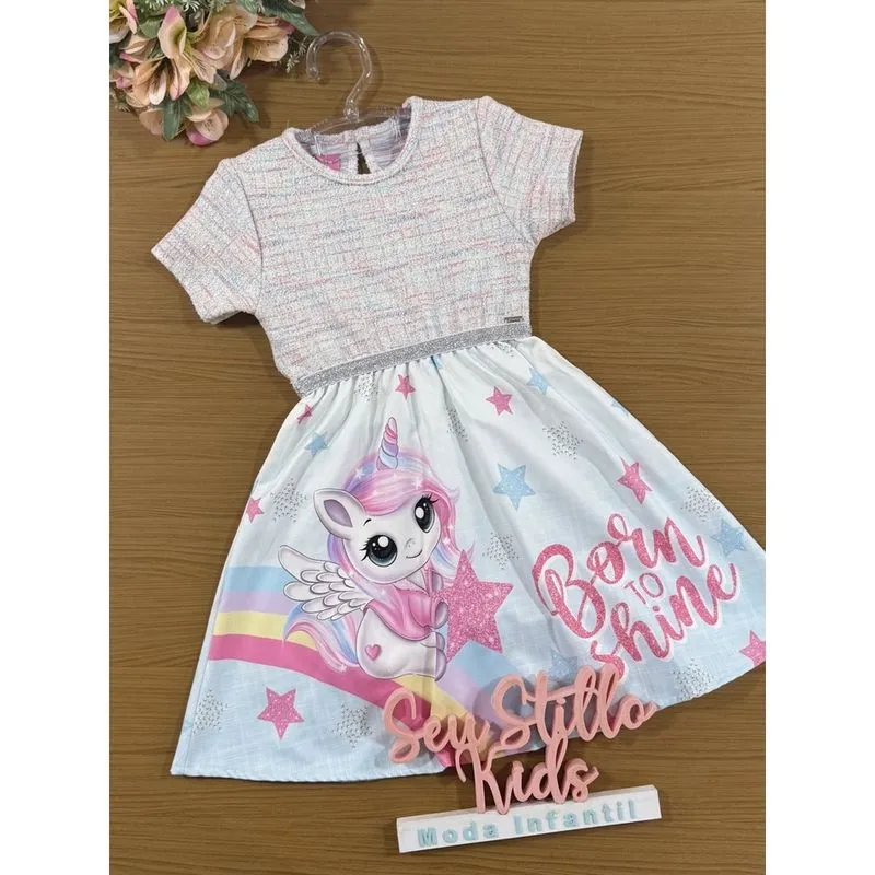 Vestido Infantil Cinti Tweed Azul Unicórnio