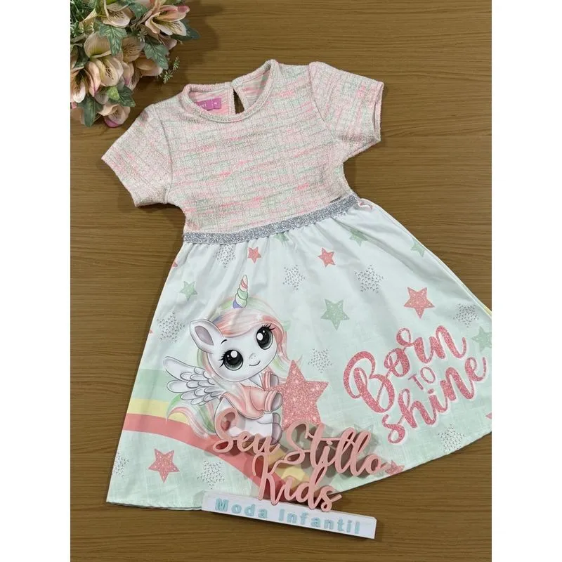 Vestido Infantil Cinti Tweed Verde Unicórnio