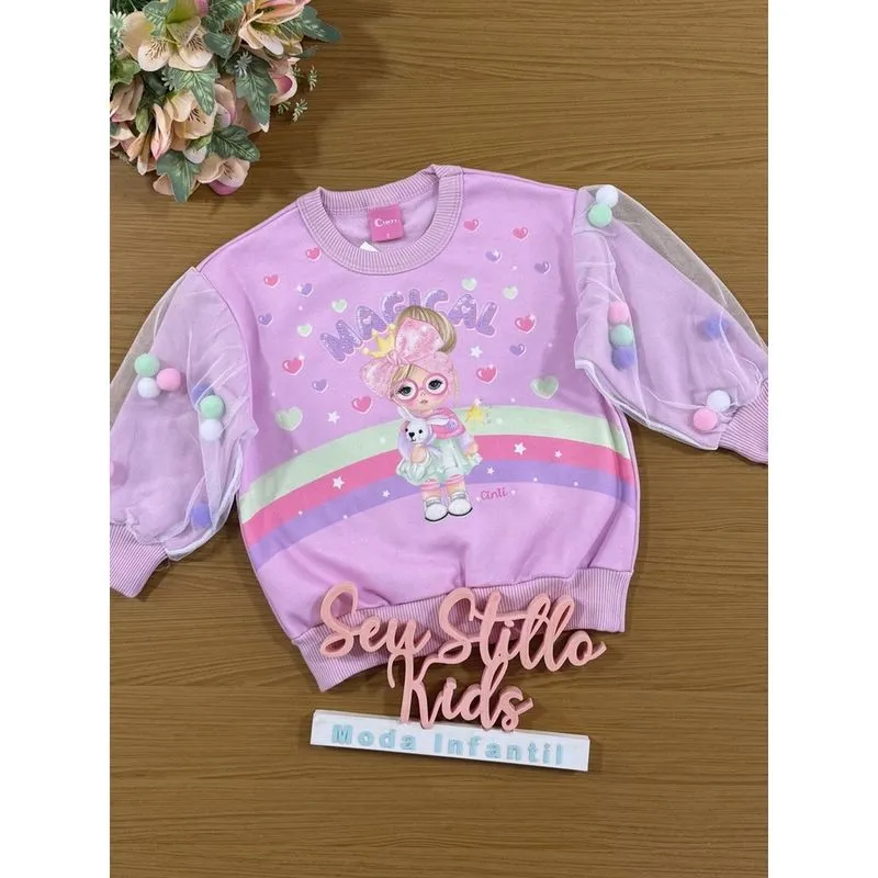 Moletom Infantil Cinti Inverno Flanelado Lilás Magical
