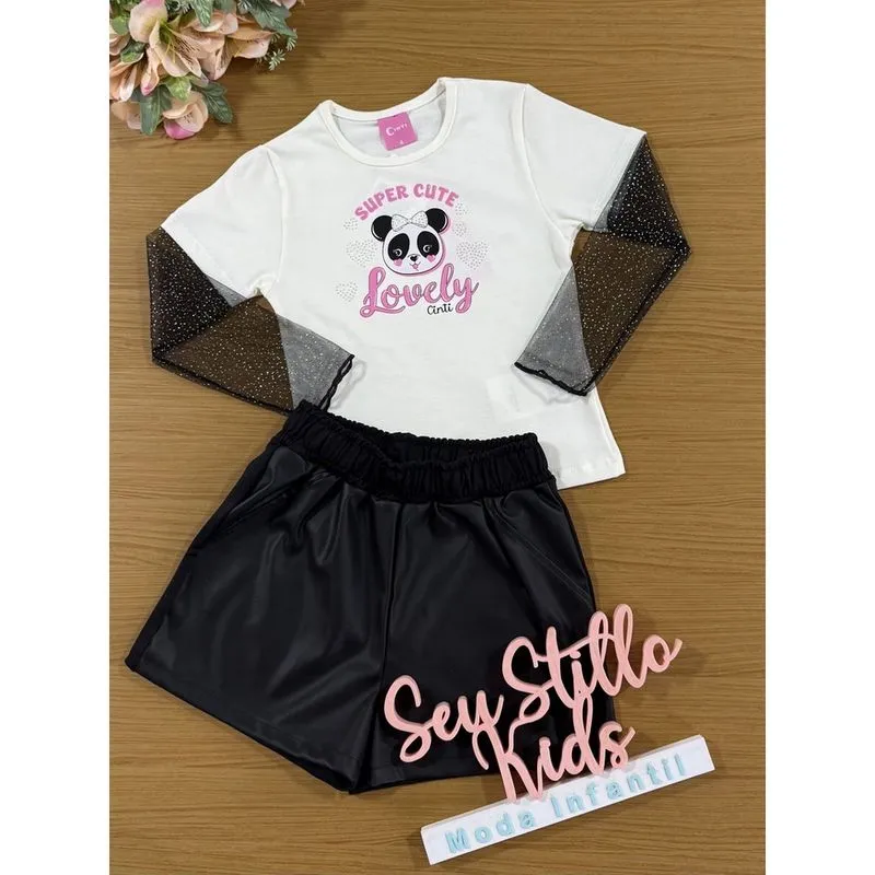 Conjunto Infantil Cinti Inverno Shorts e Blusa Pandinha