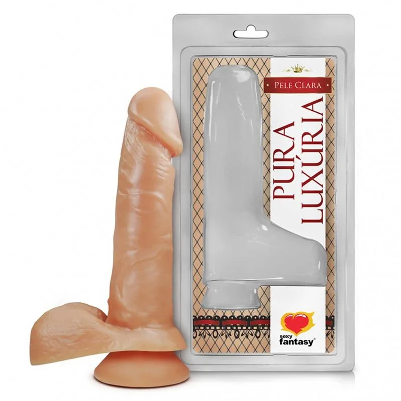Prótese Realística com Escroto e Ventosa Pura Luxúria Pele 15x3,8 Sexy Fantasy