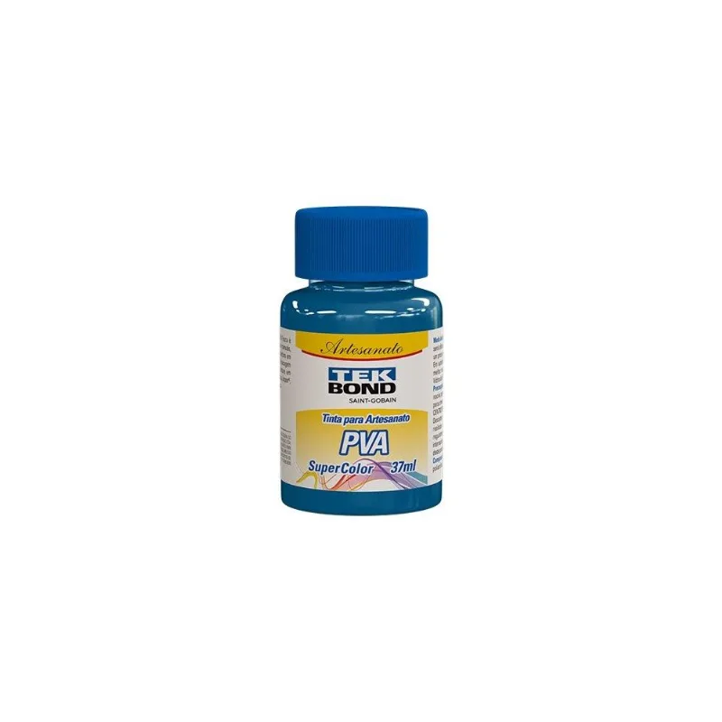 Tinta Pva Para Artesanato Tekbond Super Color Azul Ciano 37ml - Embalagem Com 12 Unidades