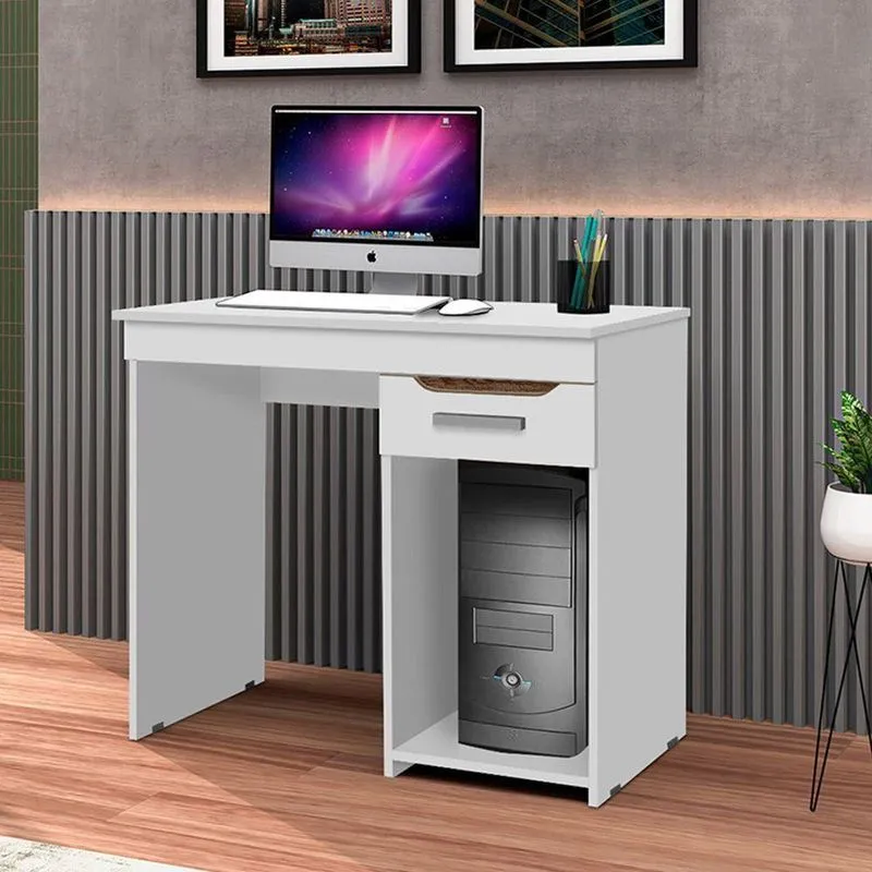 Mesa De Escritório Home Office Quenia 90cm Com 1 Gaveta - Branco