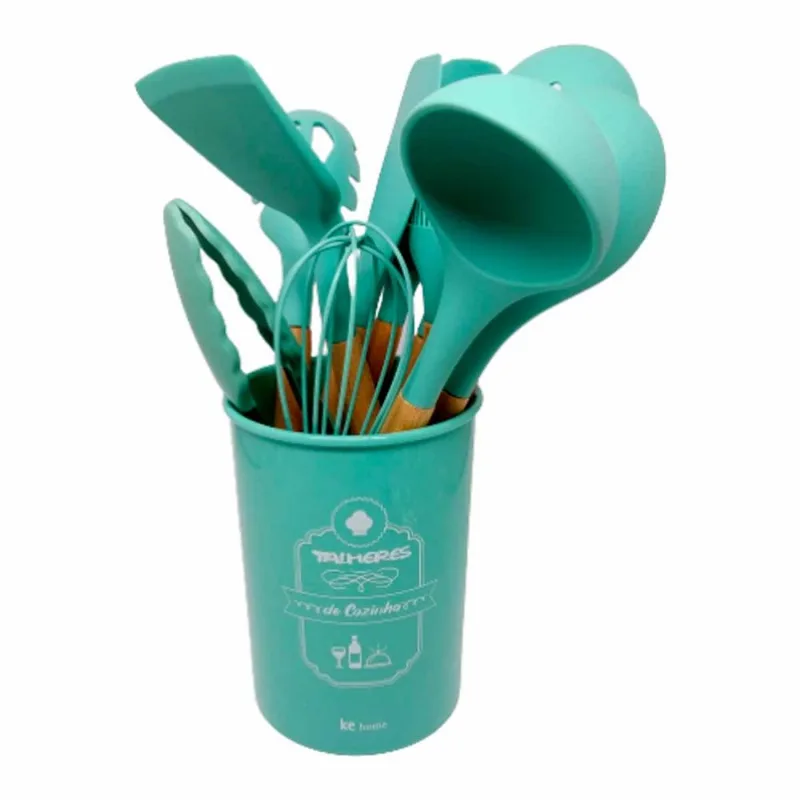 Kit de Talheres - Flórida 12 Peças Silicone e Madeira Kehome