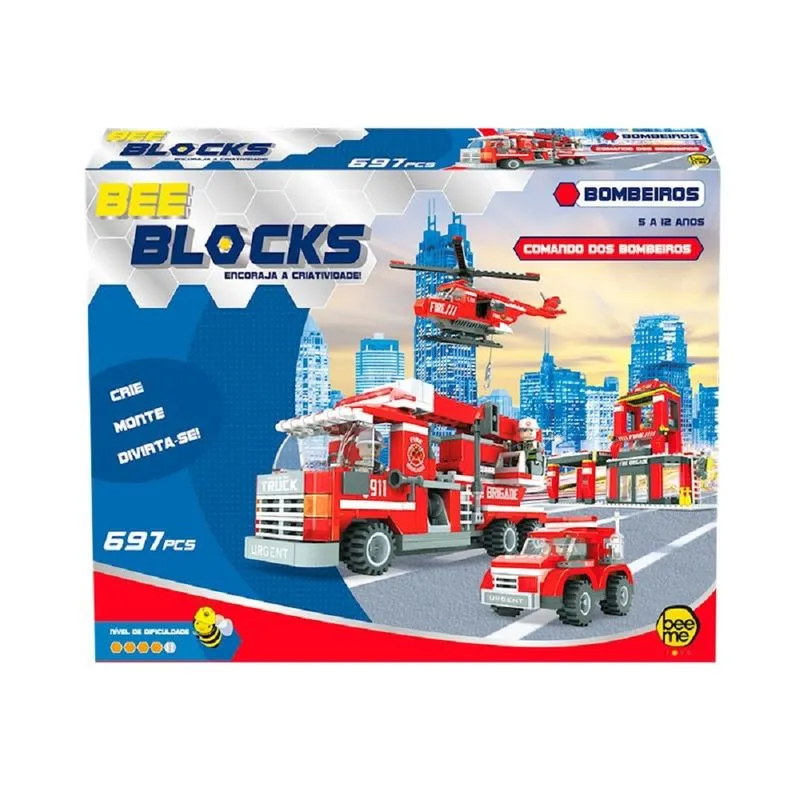 Blocos de Montar - Comando Dos Bombeiros 697 Peças - Bee Blocks