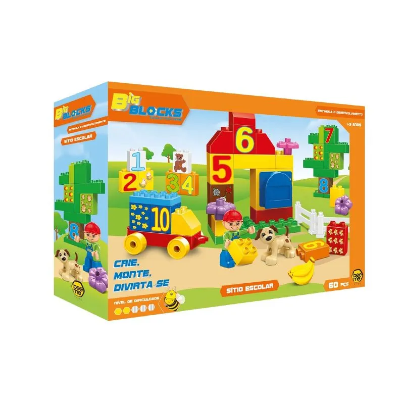 Blocos de Montar - Sítio Escolar - 60 Peças - Big Blocks