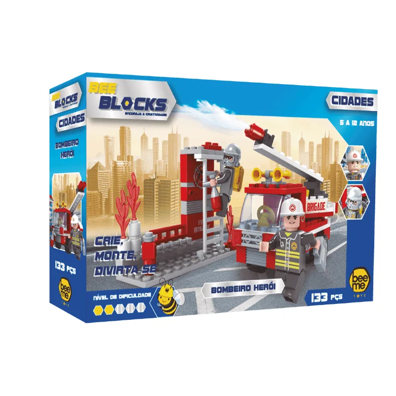Blocos de Montar - Bombeiro Herói 133 Peças - Bee Blocks