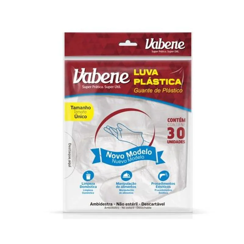 Luva Plástica Vabene Descartável Com 30 Unidades