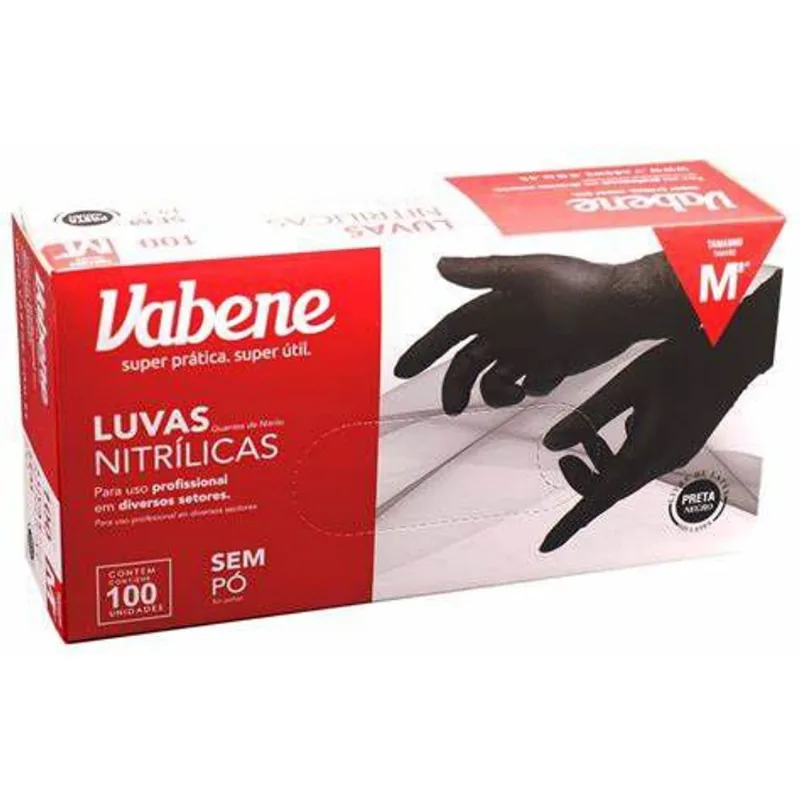 Luva Descartável Nitrílica Sem Pó Black c/100 (M) Vabene