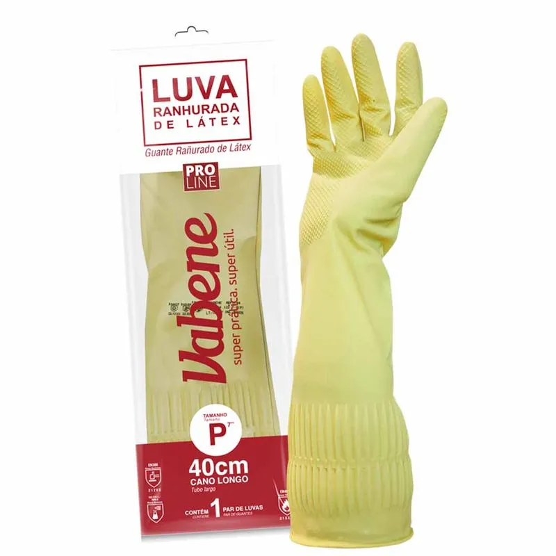 Luva Látex Ranhurada Cano Longo Tamanho P 1744 Vabene - PAR
