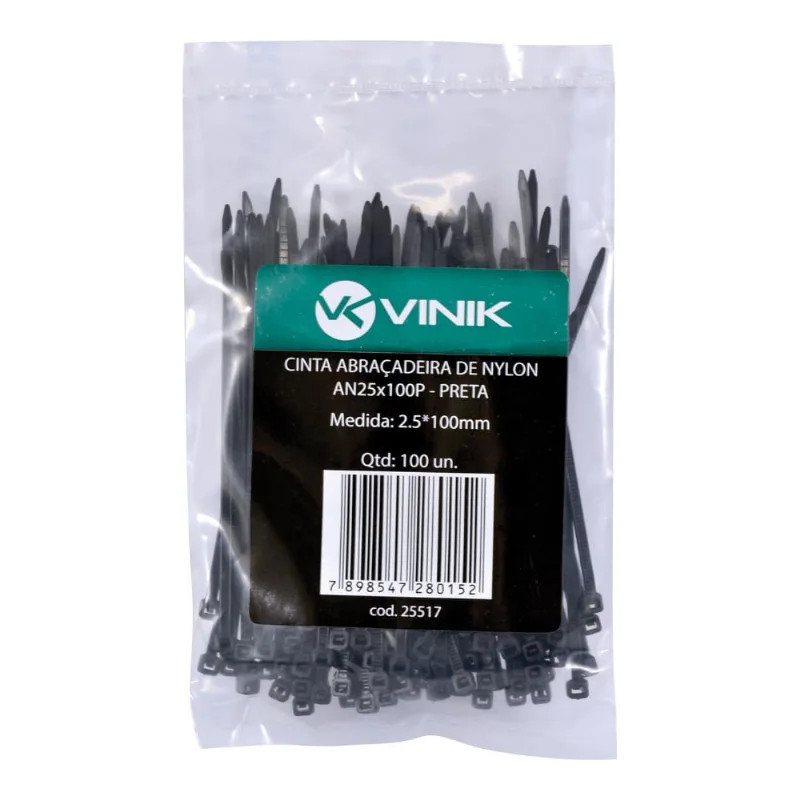 Abraçadeira - Nylon - 100x2,5mm - Vinik - c/ 100 unidades - Preta - AN25X100P - 25517
