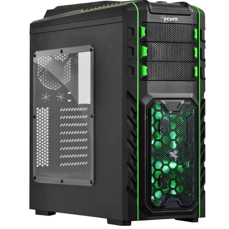 Gabinete ATX - PCYes - Pegasus - (c/ janela) - Preto / Verde - PEGASUSPTOAZ3FCA