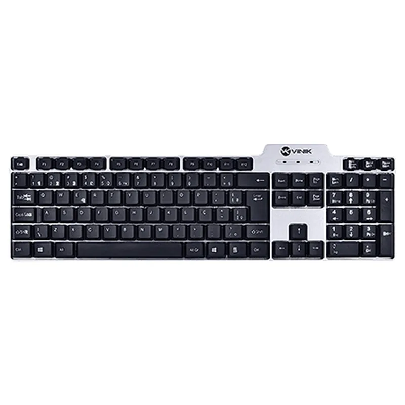 Teclado Slim Usb Ps2 Ks31 Preto E Prata 107 Teclas Vinik