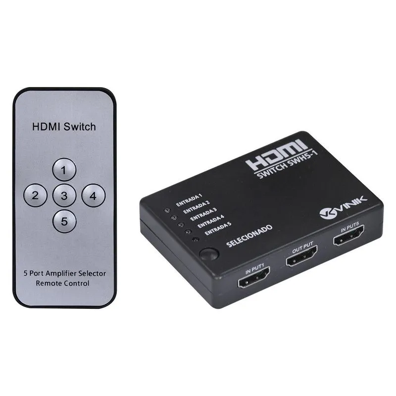 Switch Hdmi 5×1 Inteligente Full Hd 1080p - Preto