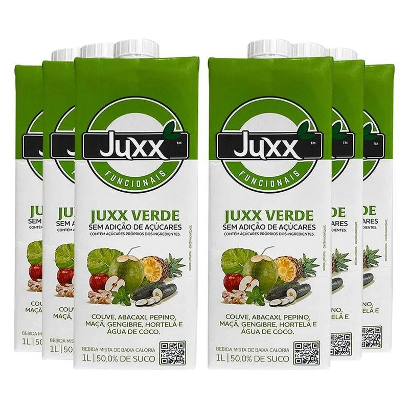 Suco Juxx Verde Detox Funcional Zero Açúcar 1000ml 6 Unid