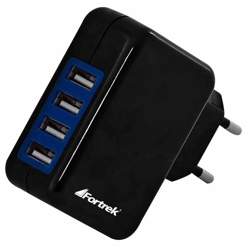 Fonte De Energia Usb 4 Portas 4.2A Ups-101Bk Preto Fortrek