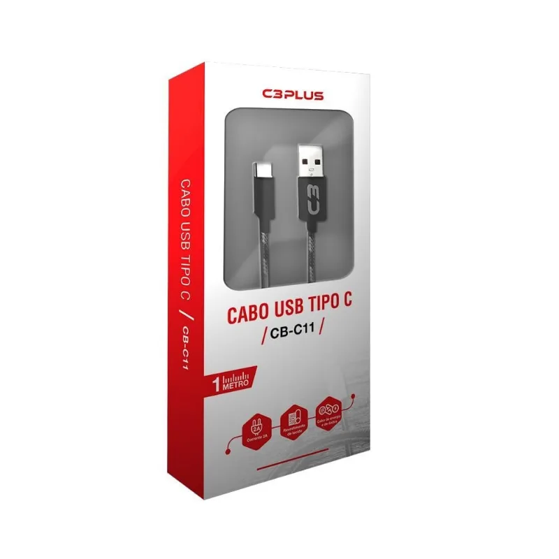 CABO TIPO C USB 2.0 AM 1m PRETO CB-C11GBKX C3 PLUS
