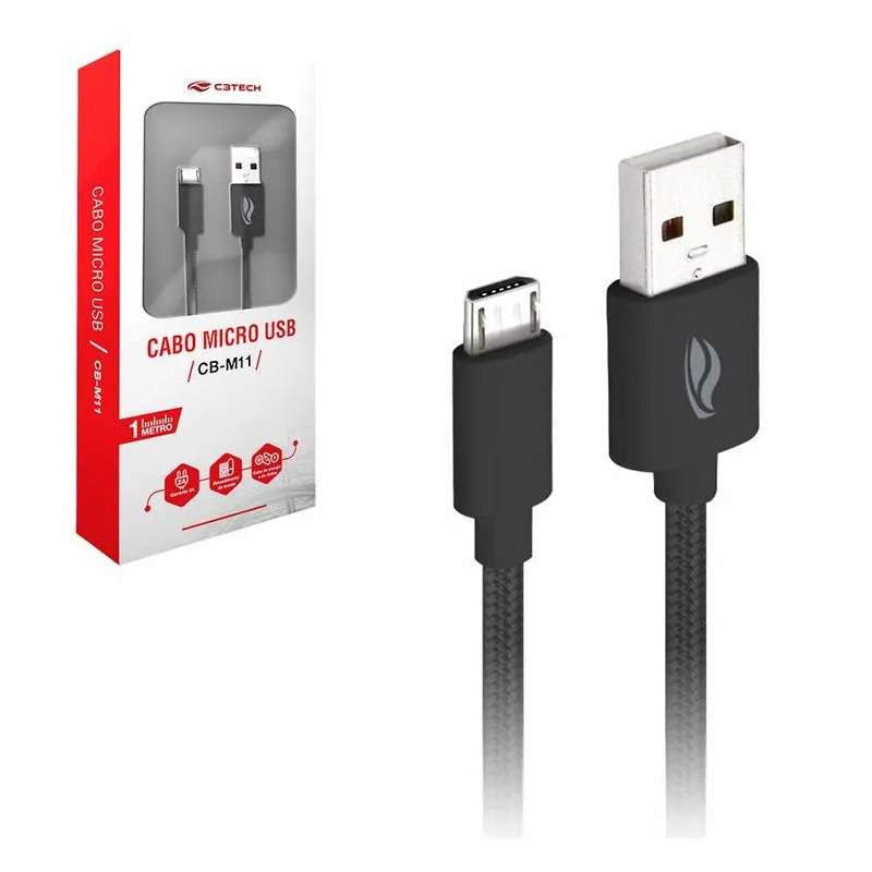 Cabo Micro USB 1M 2A Branco C3 Tech C3 tech - UN