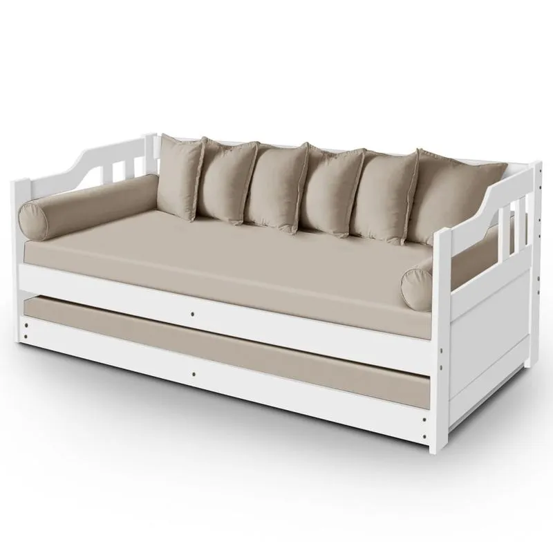 Sofá Cama Madeira Maciça AT6000 Branco - Atraente Móveis